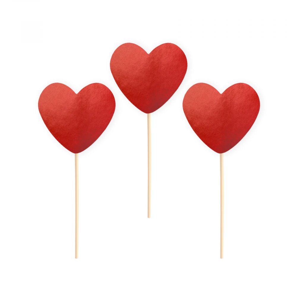 Cake picks - Röda hjärtan - 6 st - Cake Picks till Baby Shower, Baby Shower