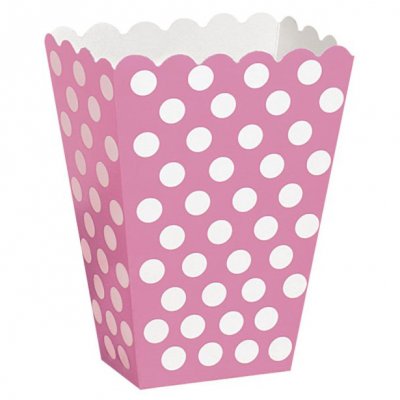 Popcornboxar - Rosa med vita prickar - 8-pack