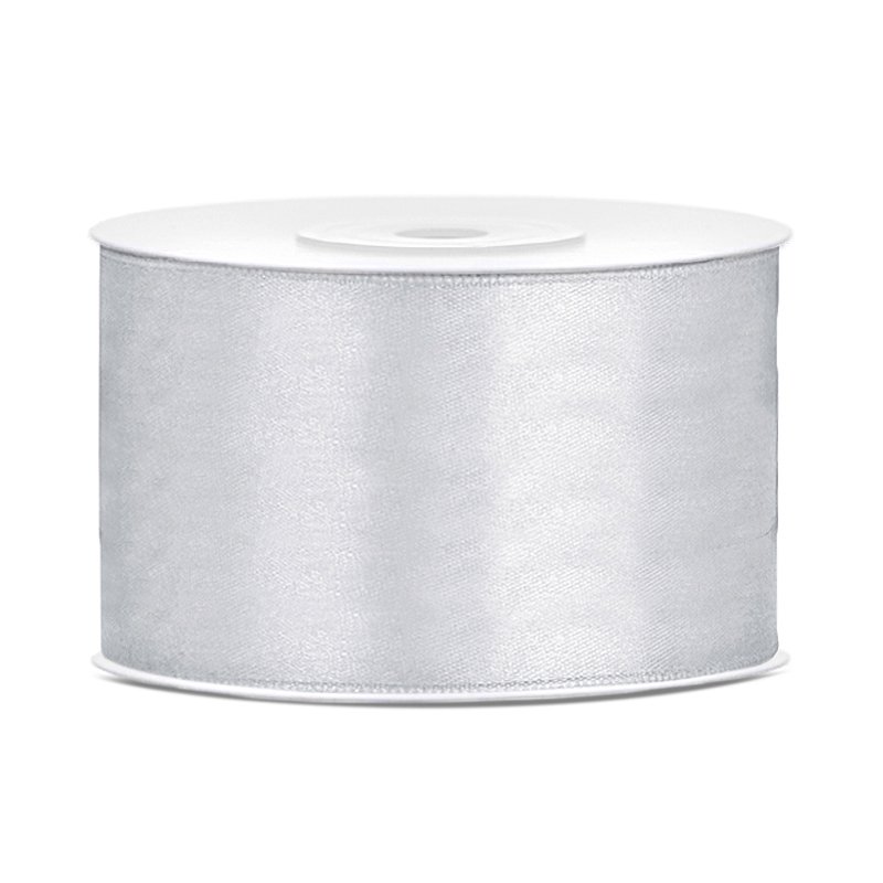 Satinband – 25 m – Silver – Bredd: 38 mm – Satinband, Band & Snören till bröllop