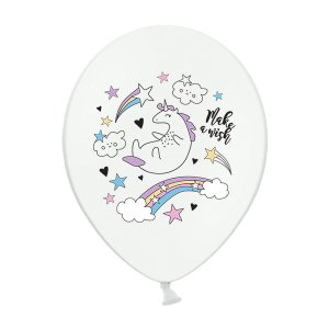 Ballonger - Make a wish - Vita med unicornmnster - 6-pack