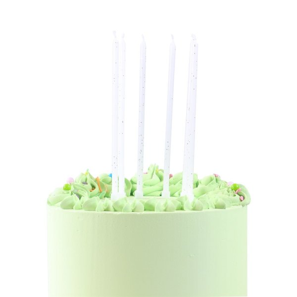 Extra lnga trtljus - 18 cm - Vita med guldglitter - 16 stycken