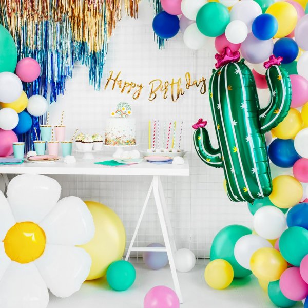 Folieballong - Kaktus med rosa blommor