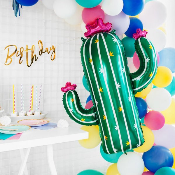 Folieballong - Kaktus med rosa blommor