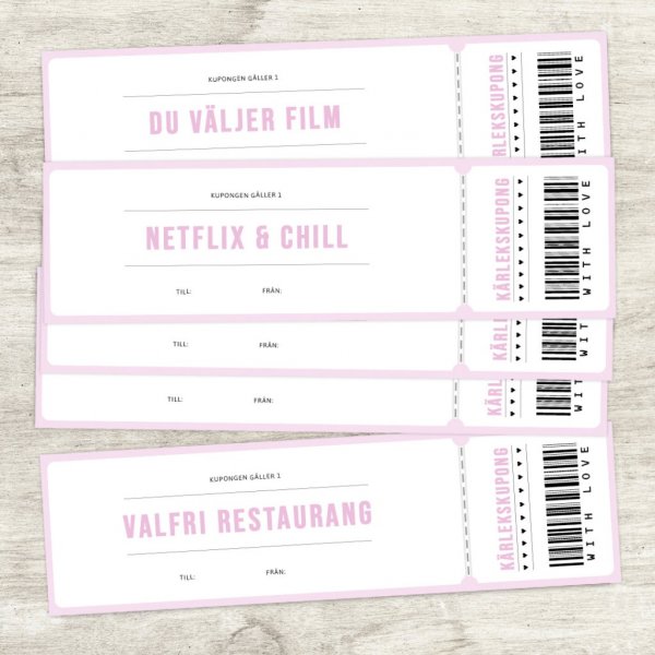 Krlekspaket Rosa - krlekskuponger, ballonger, nougathjrtan