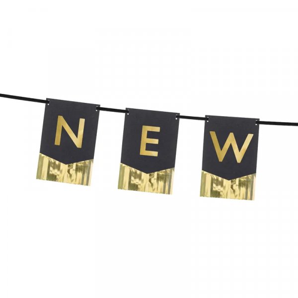 Vimpel med fransar - Happy New Year - Svart/Guld Vimpel med fransar - Happy New Year - Svart/Guld