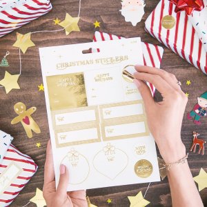 Julklappsetiketter - Happy Holidays - Guld