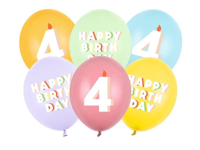 Ballongbukett - 30 cm - Happy Birthday - 6-pack - Siffra: 4 - Ballongbuketter, Ballonger