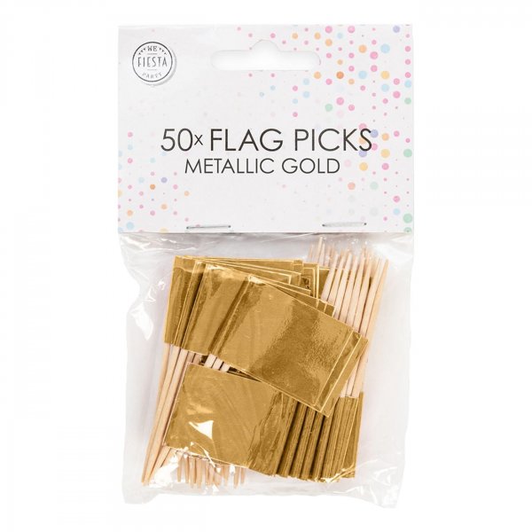 Cocktailflaggor - Guld Metallic - 50-pack