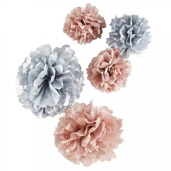 Pom poms - 5-pack - Silver/Rosguld
