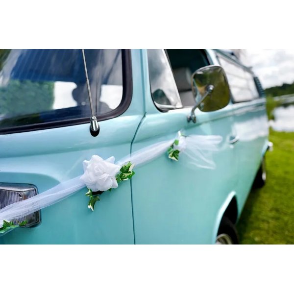 Bildekoration - Vit tyll med rosor och blad - 1.7 m