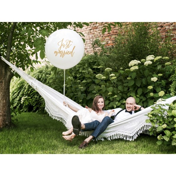 Jätteballong - Just Married - Vit/Guld Jätteballong - Just Married - Vit/Guld