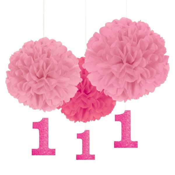 Pom Poms - Rosa - 1st Birthday - 3-pack