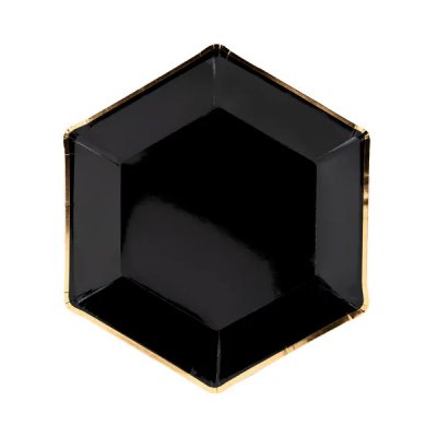 Papptallrikar - Svarta med guldkant - 6-pack