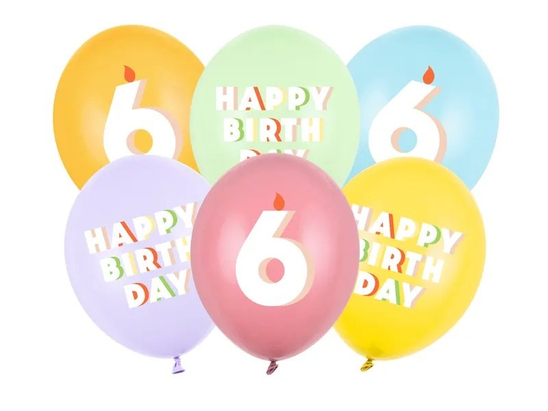 Ballongbukett - 30 cm - Happy Birthday - 6-pack - Siffra: 6 - Ballongbuketter, Ballonger