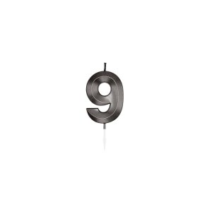 T�rtljus - Metallic Svart - Siffra 9 - 6 cm
