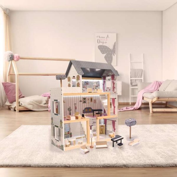 Docksk�p i MDF med LED-belysning 78 cm Vit inklusive 16 m�bler - Byggsats
