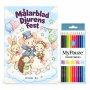 M�larblad med f�rgpennor - Djurens fest - 10 motiv - A4