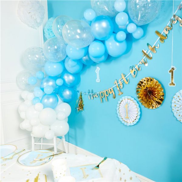 Girlang - Happy 1st Birthday - Guld/Bl� stj�rnor