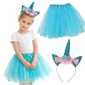 Maskeraddr�kt Enh�rning med diadem och kjol Bl� 3-6 �r