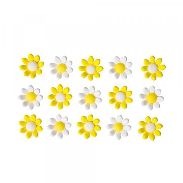 Sockerdekorationer - Blommor - 2,4 cm - Vita/Gula - 15 st