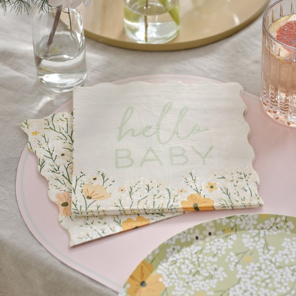 Servetter - Hello baby - Floral - 16-pack