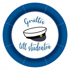 Papptallrikar - Grattis till studenten - Bl/Vit - 8-pack