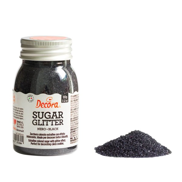 Glittrande sockerkristaller - Svart - Decora - 100g