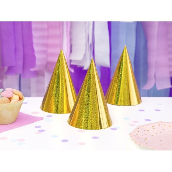 Partyhattar Guld Holografisk, 6st