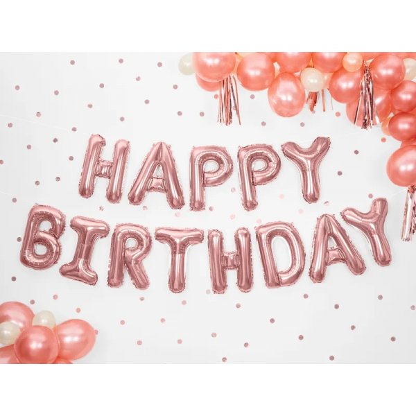 Folieballonger Happy Birthday, ros�