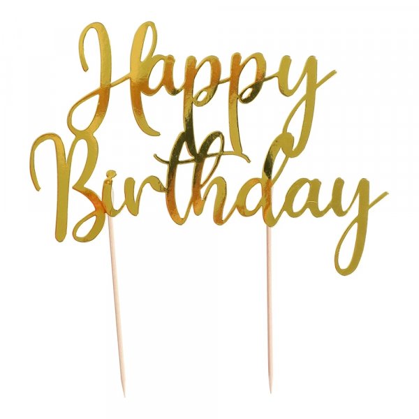 T�rtdekoration - Happy Birthday - Guld