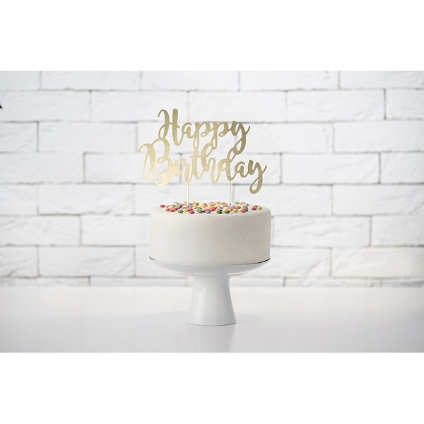 Cake topper - Happy Birthday - Guldmetallic