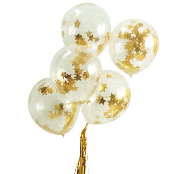 Konfettiballonger - Guldstjärnor - 5-pack Konfettiballonger - Guldstjärnor - 5-pack