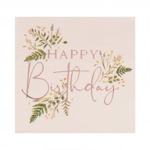 Servetter - Happy Birthday - Floral/Rosguld - 16-pack