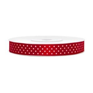 Satinband - Röd med vita prickar - 25 meter Satinband - Röd med vita prickar - 25 meter
